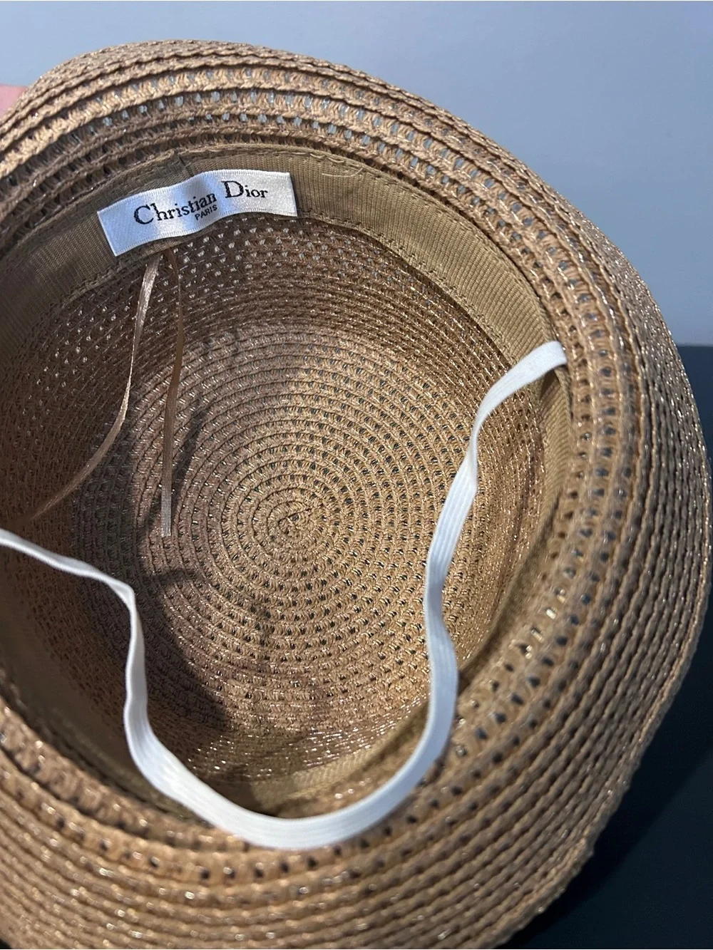 Dior Straw Boater Hat in Natural with Navy Trim